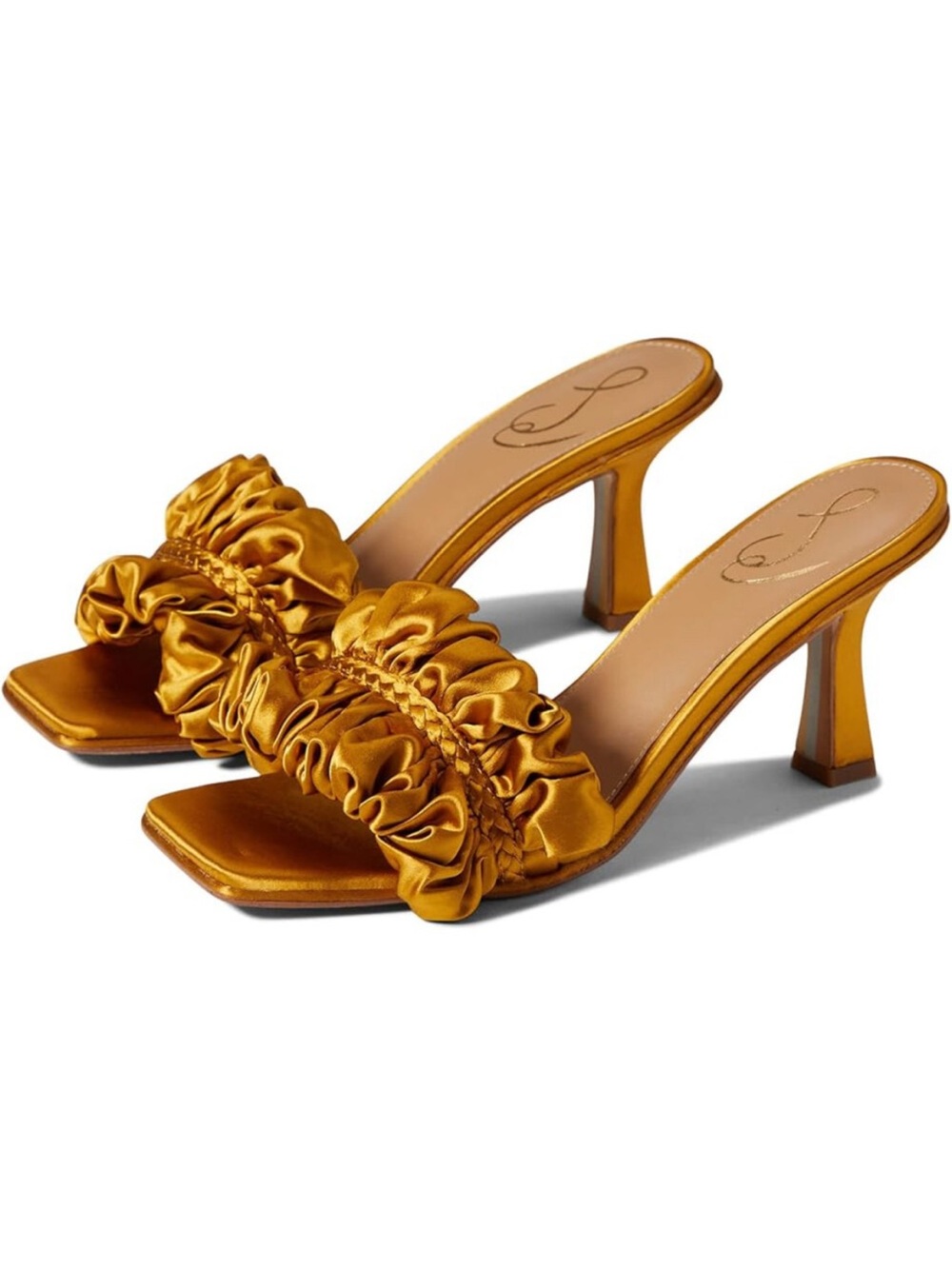 Sam Edelman Kady Gold Satin Ruffle Slide Heels